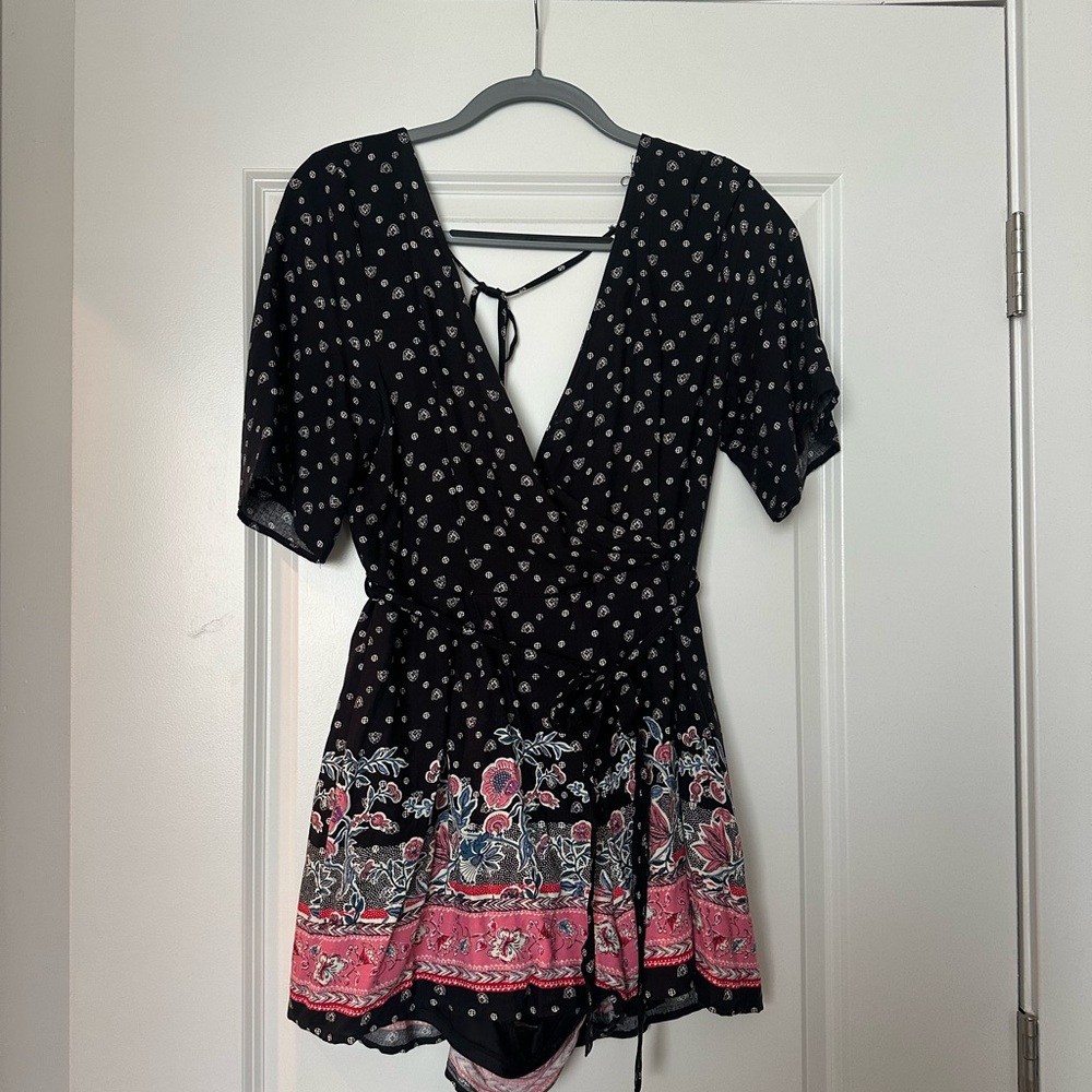 Floral Black and Pink Romper